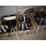 A good lot of saucepans, frying pans and Pyrex dishes COLLECT ONLY