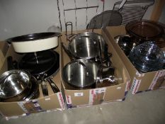 A good lot of saucepans, frying pans and Pyrex dishes COLLECT ONLY
