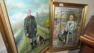 Two oil on canvas paintings 'Fred & Dusty' and 'Val & Dusty' initialled S A H, 2003.