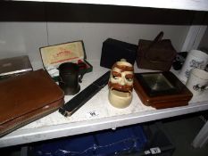 A quantity of miscellaneous items including barometer, silver plate cigarette box etc
