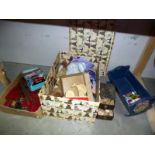 A box of vintage Meccano, wooden dolls crib, quantity of soft toys etc