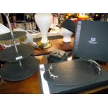 A new boxed cake plate, boxed tray and set of 4 coasters by The Slate Company