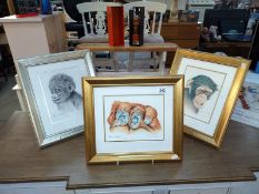 3 framed and glazed limited edition monkey related prints signed Stephen Gayford