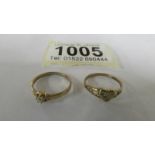 Two 9ct gold rings, sizes G & H. 1.8 grams.