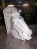 A large white glazed pottery horses head wall bracket, top 16cm x 28.5cm, height 26cm