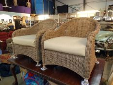 A pair of large wicker Lloyd Loom style conseratory chairs, COLLECT ONLY
