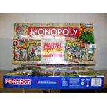 A Monopoly Marvel comic collectors edition, sealed, USA version and a Harrogate edition Monopoly ,