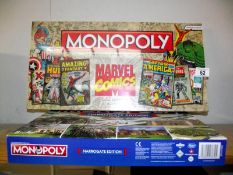 A Monopoly Marvel comic collectors edition, sealed, USA version and a Harrogate edition Monopoly ,