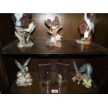 Five assorted bird figurines and 2 boxed Country artist birds owl and blackbird