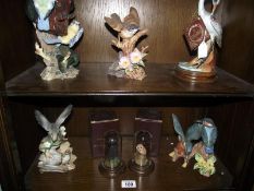Five assorted bird figurines and 2 boxed Country artist birds owl and blackbird