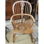 A Victorian elm kitchen chair with hole for chamber pot. COLLECT ONLY.