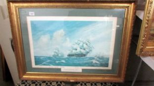 A gilt framed and glazed nautical scene entitled "HMS Nile" subsequently "HMS Conway".