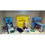 Miscellaneous items including 2 Boxed mugs, gift set, games, etc, all new plus old man figure and