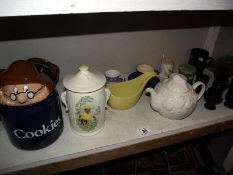 Quantity of pottery including Sylvac tea caddy etc plus set of 6 black glass egg cups