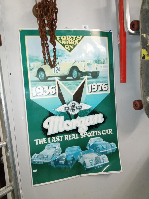 A large laminated Morgan 40 years sports car poster 1936 - 1976 COLLECT ONLY