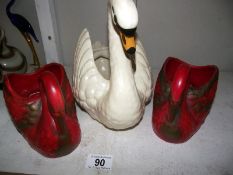 A pair of Trent and 1 Dartmouth pottery vintage swan planters