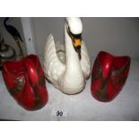 A pair of Trent and 1 Dartmouth pottery vintage swan planters