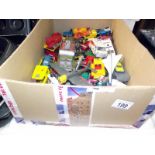 A large box of play worn diecast including Dinky, Corgi, Matchbox etc