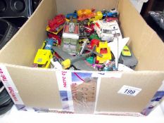 A large box of play worn diecast including Dinky, Corgi, Matchbox etc