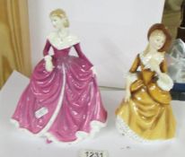 Two Royal Doulton figurines, Belle HN4235 and Sandra HN2275.