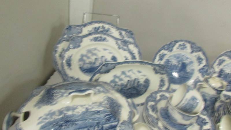 In excess of 200 pieces of Johnson Bros., blue and white tea and dinnerware inc. castle patterns. - Image 9 of 10