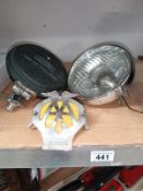 A vintage classic AA badge & 2 chrome spot/fog lamps, COLLECT ONLY