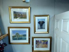 4 gilt framed & glazed signed limited edition Stephen Gayford prints including Morning Graze 75/