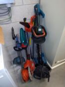 A quantity of electric garden tools including hedge trimmers & strimmer's etc. Untested sold as