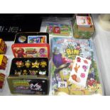 3 tins of Moshi monsters trading cards and gold figures collection plus album of trading cards