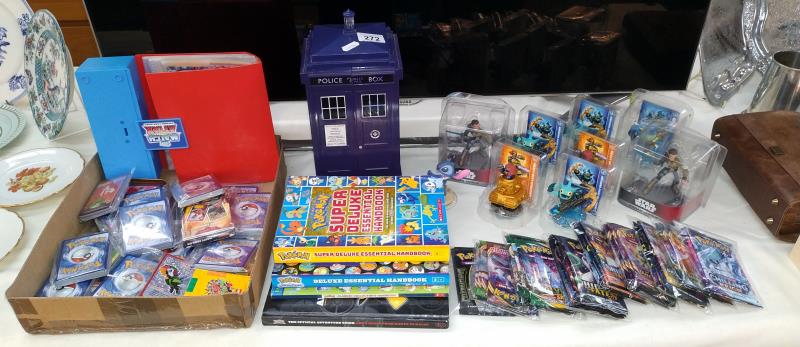 2 boxes of collectables & cards mainly Pokemon related including foils etc. Dr Who Tardis cardholder