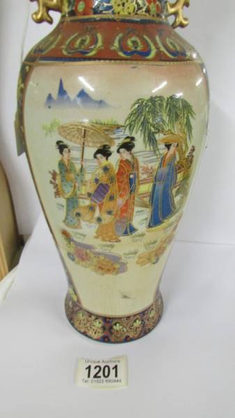 A 35 cm tall Satsuma vase (no markings). - Image 3 of 3