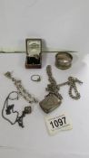 A mixed lot of silver and white metal items including silver vesta, silver napkin ring etc.,