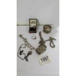 A mixed lot of silver and white metal items including silver vesta, silver napkin ring etc.,