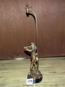 A gilded French spelter figurine of a violin player table lamp with foundry mark to figure base,