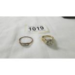 Two 9ct gold rings set diamond chips, both size K. 4.5 grams.