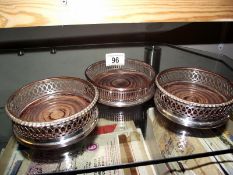 3 Victorian/Edwardian silver plate wine bottle coasters