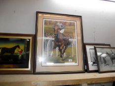 A quantity of framed and glazed horse racing and heavy horse related prints, various sizes,