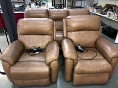 A brown/tan leather 3 piece suite with reclining chairs, COLLECT ONLY