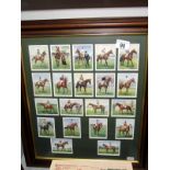 3 Framed and glazed sets of cigarette cards, 2 Wills racehorses and jockeys 1938 and 1 Players