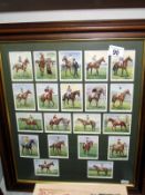 3 Framed and glazed sets of cigarette cards, 2 Wills racehorses and jockeys 1938 and 1 Players