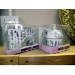2 boxed Norfolk lavender tea for one and mug sets