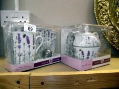 2 boxed Norfolk lavender tea for one and mug sets