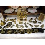 A quantity of brass including horse brasses, animals, bells etc