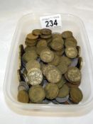A tray of old coins including 3d pieces