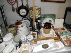 A good selection of kitchenalia including marble rolling pin, pyrex, clocks etc, COLLECT ONLY