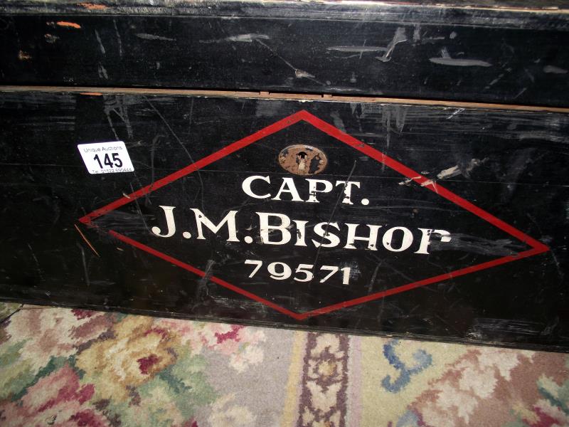A wooden trunk sign written to Capt J M Bishop 79571 and contents of misc tools etc, COLLECT ONLY - Image 2 of 5