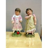 2 bisque figurines height 30cm, 1 a/f fingers broken off one hand