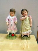 2 bisque figurines height 30cm, 1 a/f fingers broken off one hand