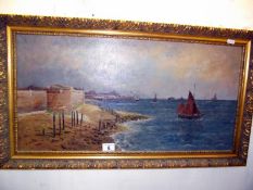 A good oil painting on canvas seascape scene, signed but indistinct, COLLECT ONLY