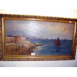 A good oil painting on canvas seascape scene, signed but indistinct, COLLECT ONLY